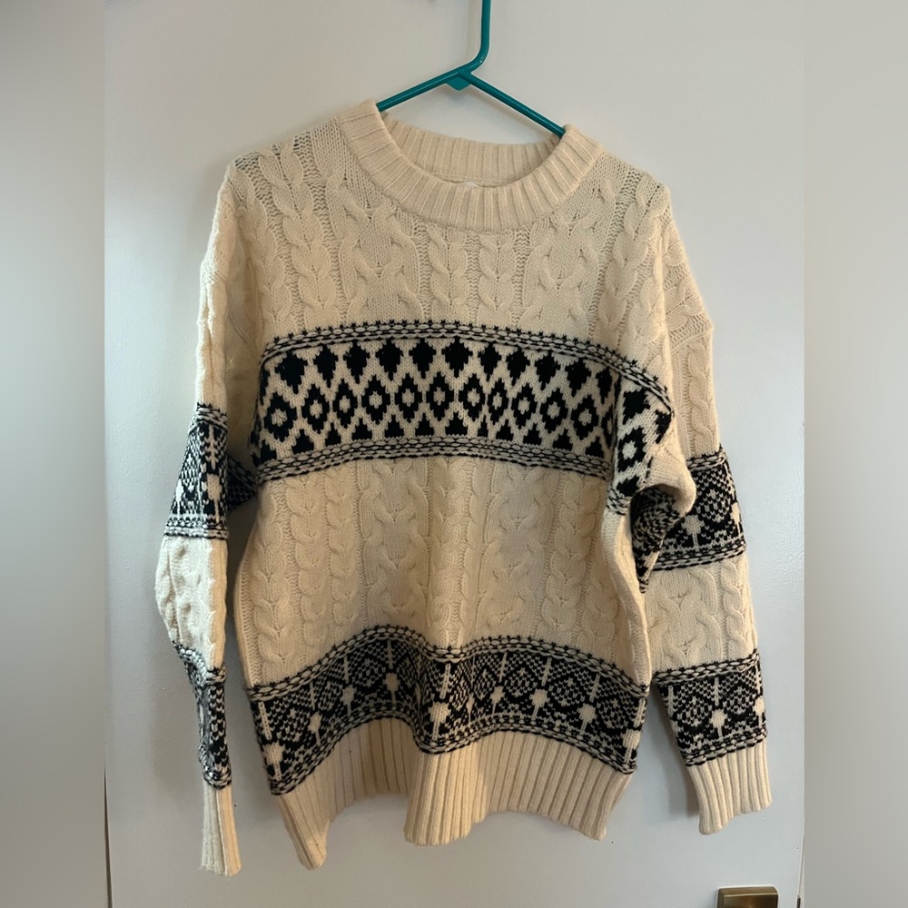 Line & Dot Montana Faire Isle cream & black cozy winter sweater.